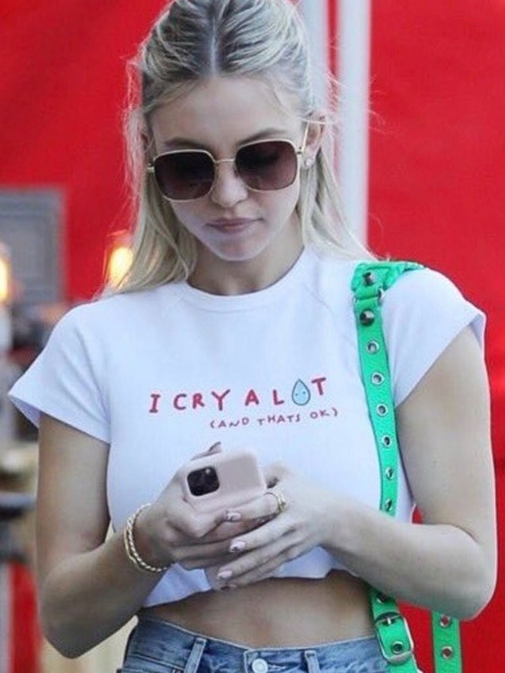 THE MAYFAIR GROUP I Cry A Lot Crop Graphic Tee In White